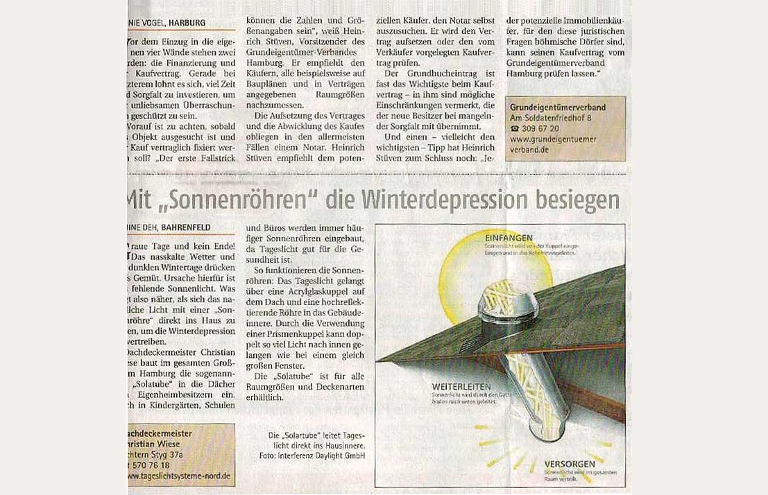 Presseartikel/Anzeige Solatube - Elbe Wochenblatt