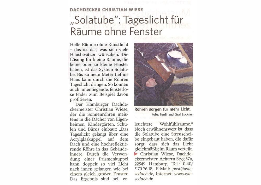 Presseartikel/Anzeige Solatube - Harburger Nachrichten