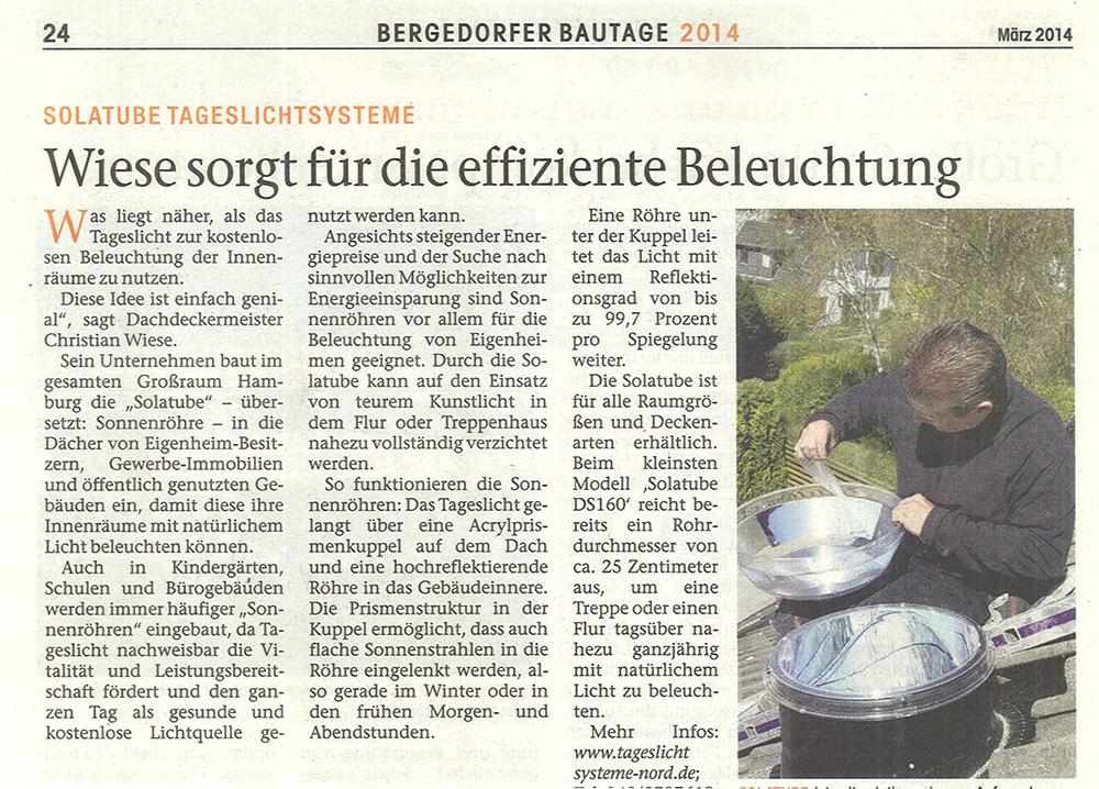 Presseartikel/Anzeige Solatube - Bergedorfer Zeitung